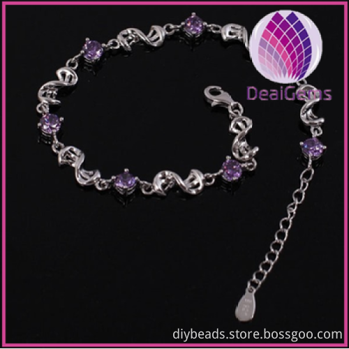 18k White gold Plated Copper Bracelet With Cz Stone for female and 22cm Long